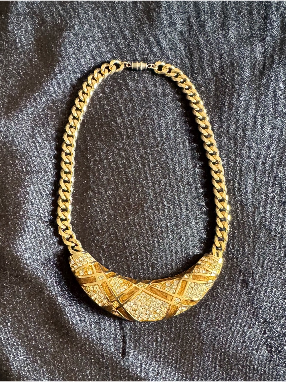 Vintage Cassandra bib cube chain Gold Pave Statement Necklace -14”